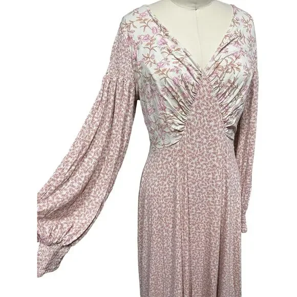 Free People Boho Love Story Floral Print Open Back Maxi Dress Size Large - Picture 3 of 6